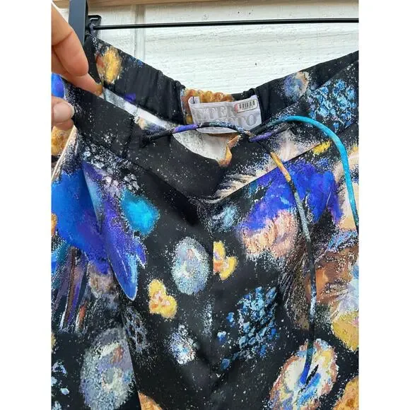 Peter Pilotto Fireworks Abstract‎ Printed Straight Leg Silky Pants w/ Pockets, 6